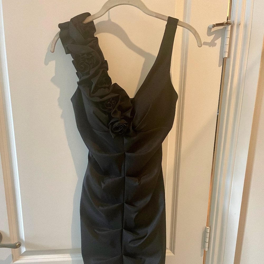 Black formal ruched cocktail dress